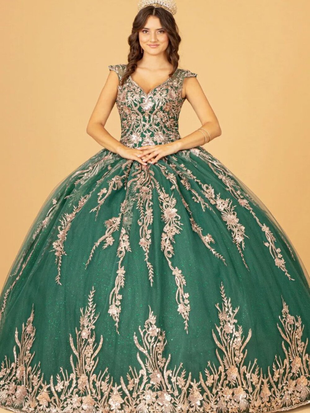 NEW GREEN Sequin & Mesh Evening Gown Floor Length Embellished GL3076